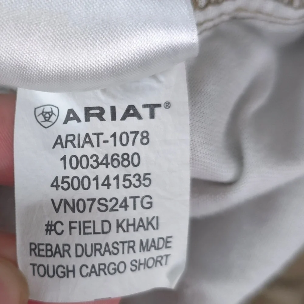 Ariat Cargo Shorts Rebar M4 Relaxed Men 34x11 Field Khaki DuraStretch Tough Work